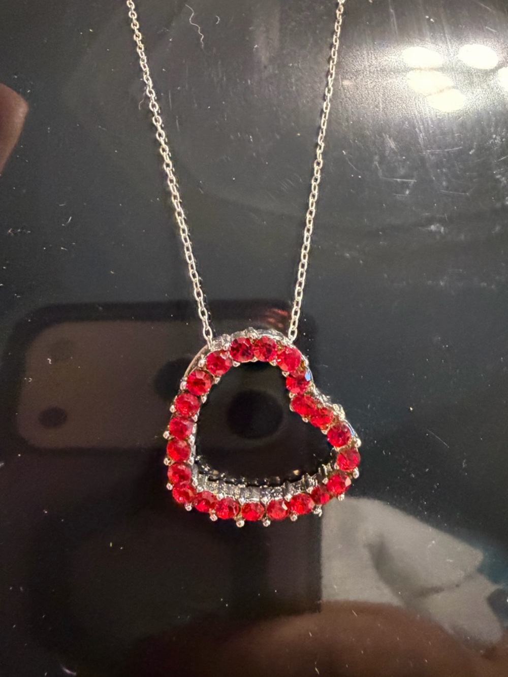 925 Heart Pendant Necklace with Red Crystal Accents